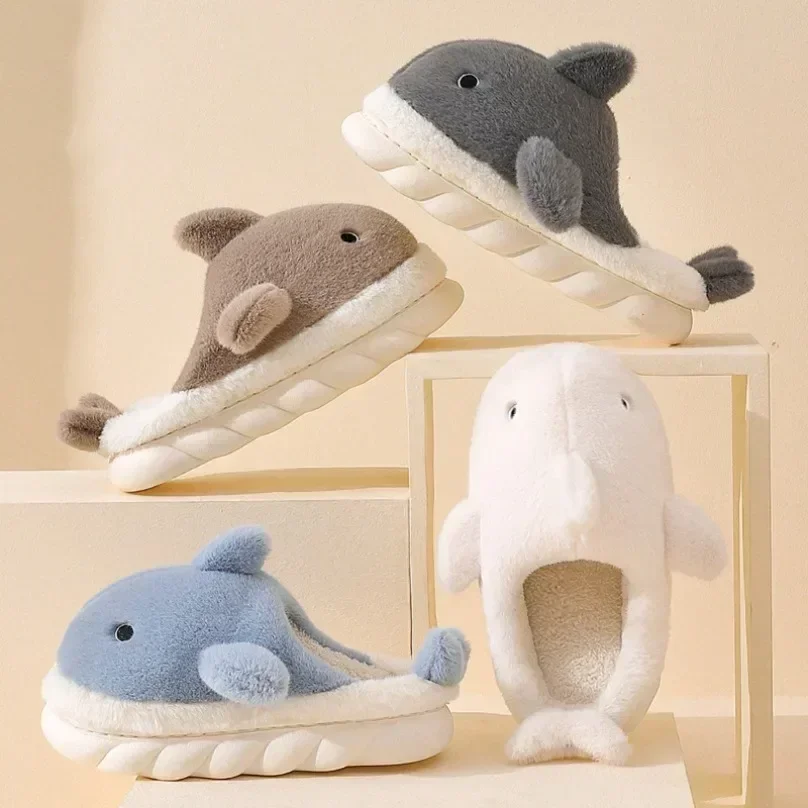 House Shark Slipper Women Fuzzy Winter Warm Cartoon Funny Fur peluche antiscivolo Indoor Lazy Female Lovely Home Room scarpa uomo maschio