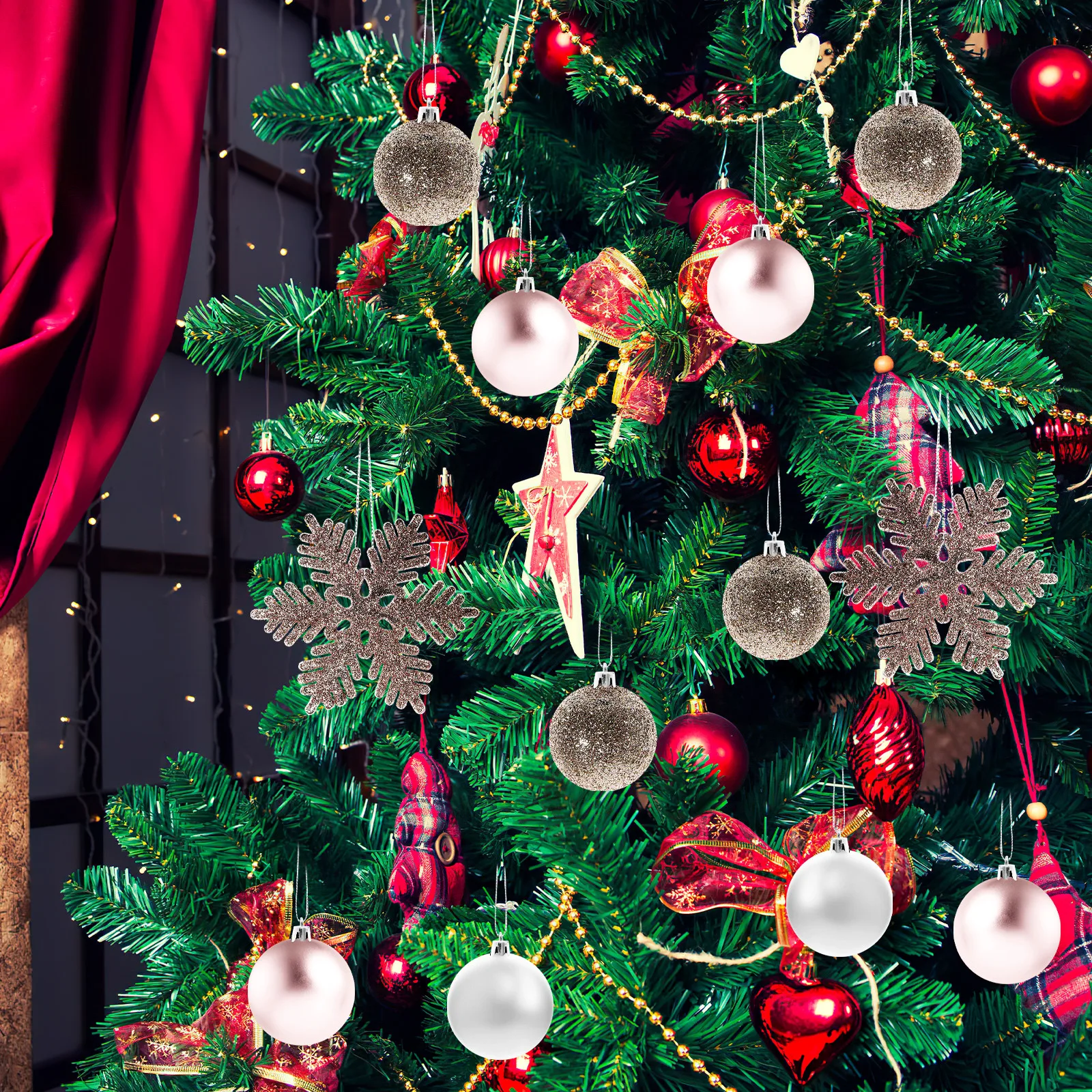 

24pcs Christmas Snowflake Hanging Ball Decor Set Festive Holiday Tree Ornament Eco-Friendly Home Office Restaurant