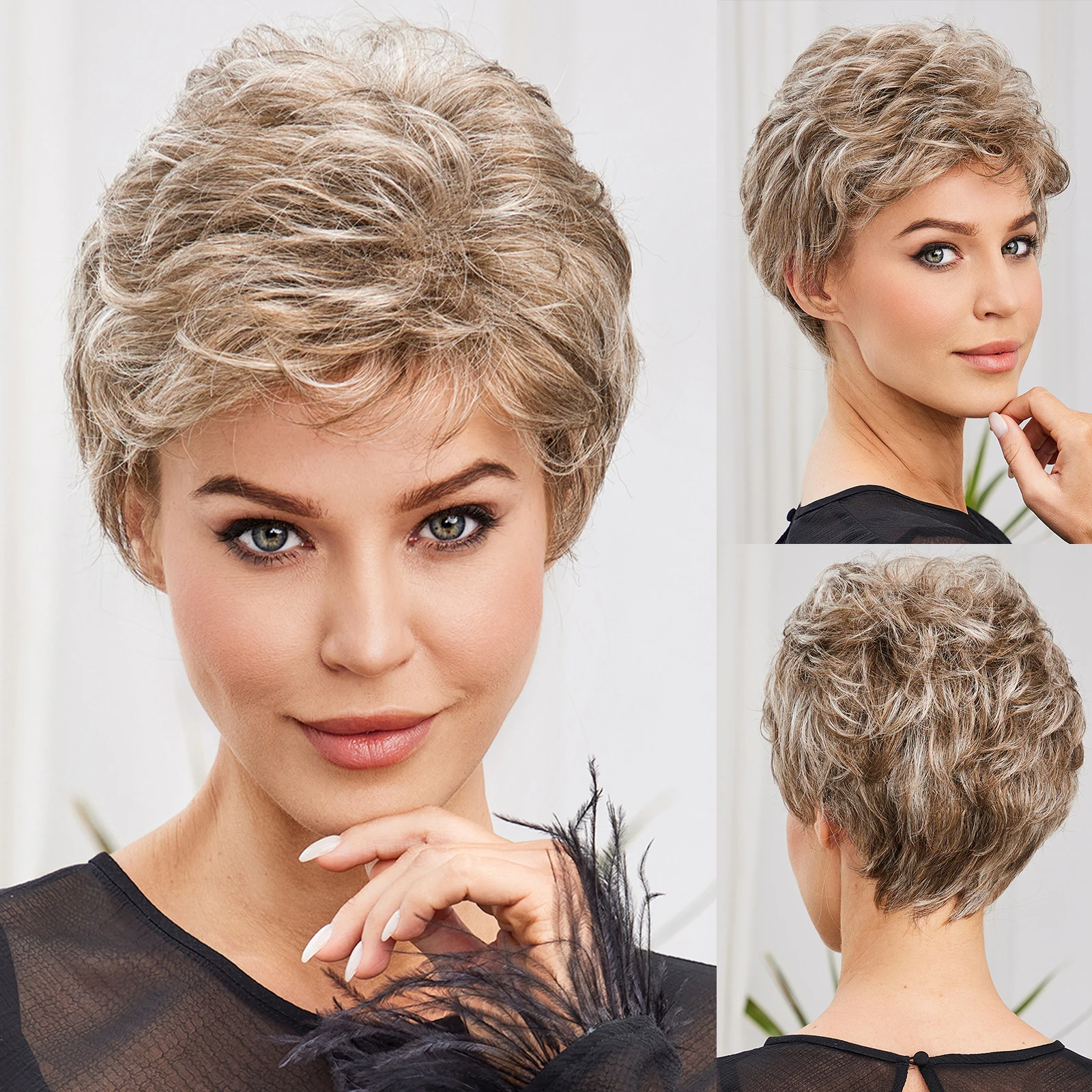 

Bob Brown Blonde Synthetic Wigs for Women Short Layered Wigs with Bangs Natural Daily Blend Hair Wig Kanekalon Synthetic Wig Use