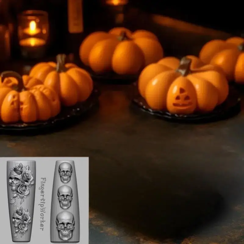 Silicone Nail Art Molds with Unique Rose & Skull Design, DIY Transparent Hand Skeleton Carving Tool