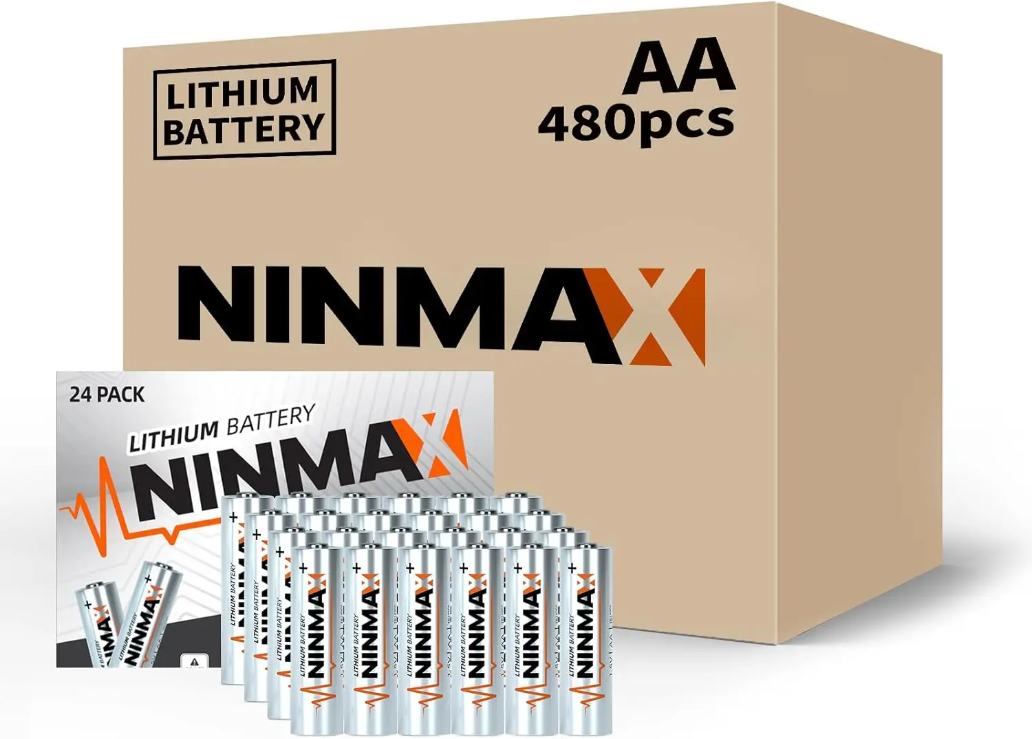 NINMAX® Lithium AA Batteries 3500mAh, 480 Pack 1.5V Longest Lasting Double A Battery for High-Tech Devices【Non-Rechargeable】