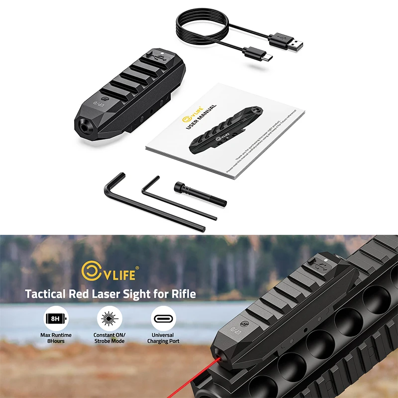 

CVLIFE Red Laser Sight Low Profile Tactical Rechargeable Laser Sighting with Strobe Mode for Rifle Picatinny Rail for Hunting