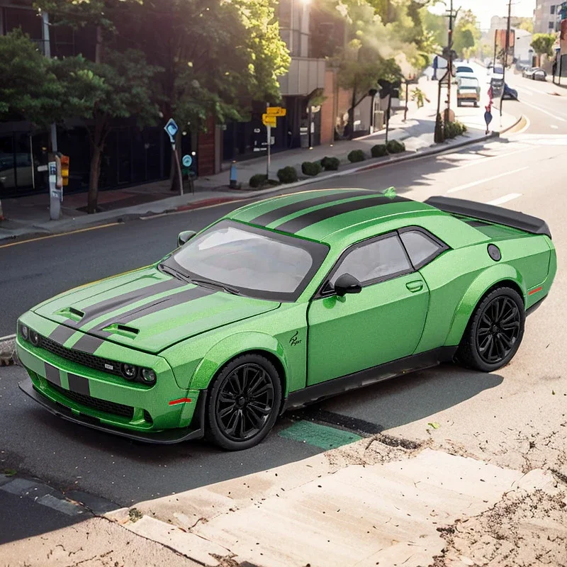 1:22 Dodge Challenger SRT Hellcat Demon Eyes Cars Models Toy Sports Car Light Music Vehicles Collection Kids Toys Gifts C376