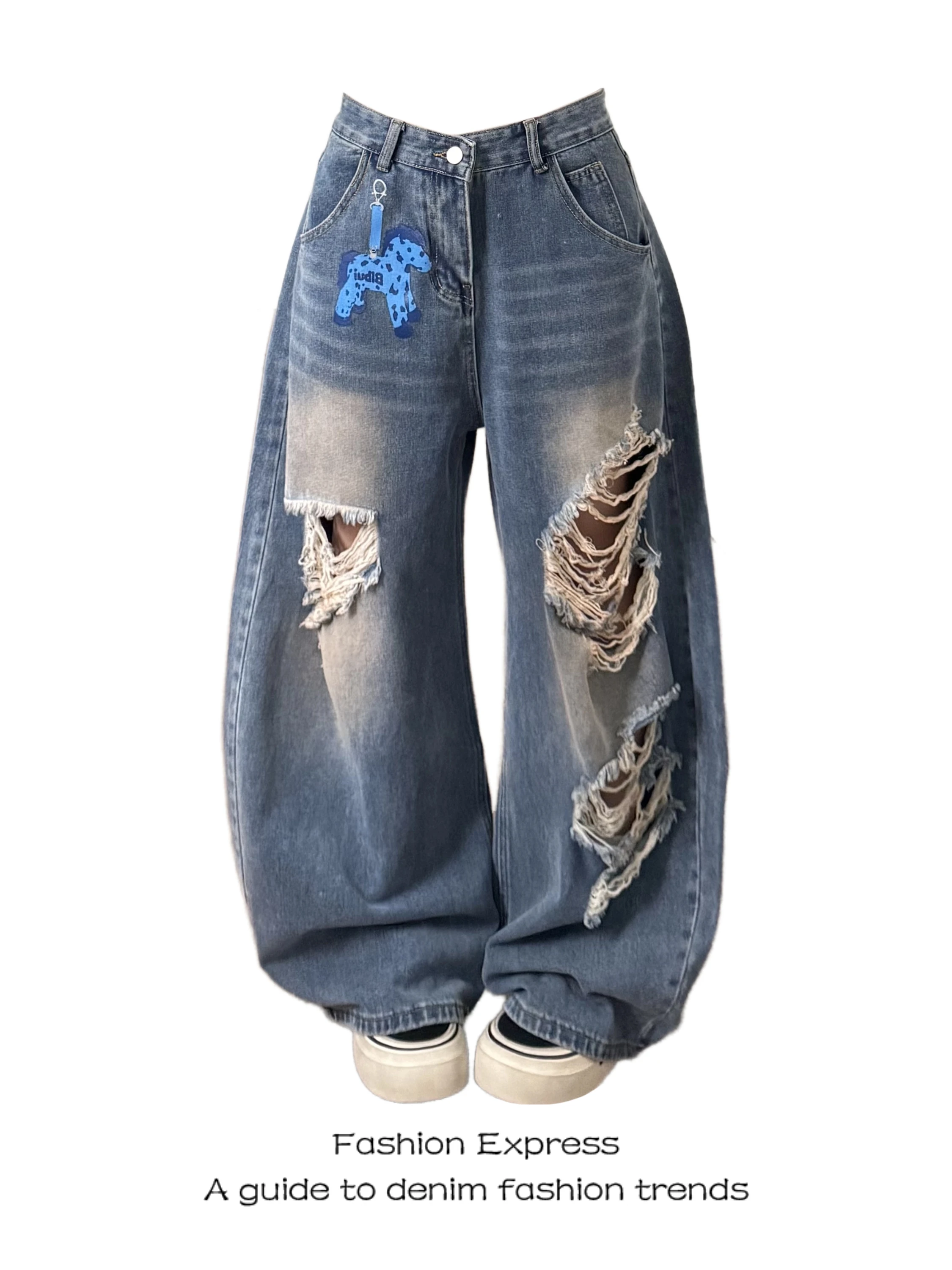 

Street Style Vintage Knife Denim Jeans Women's Summer New Hot Pants Loose Slimming Trousers Floor-Length Trendy