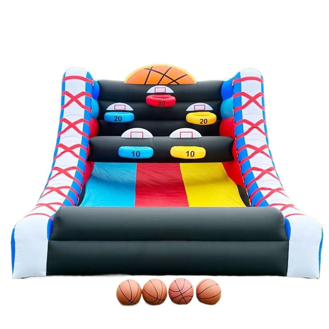 لعبة كرة السلة القابلة للنفخ على شكل طوق قابل للنفخ للحفلات مع 5 أطواق و4 كرات، منفاخ تجاري سهل الإعداد