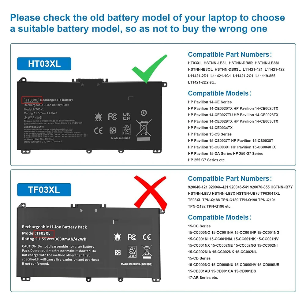 HT03XL L11119-855 Laptop Battery for HP Pavilion HSTNN-UB7J HSTNN-DB8R 14-CE 14-CF 14-DF 15-CS 15-DA 15-DB 15-DW 17-BY 17-CA