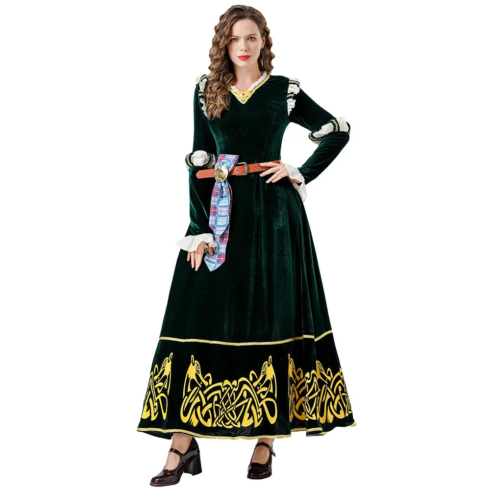 loween Medieval Court Sle Vintage k een Long Skirt Brave Legend Merida COS Women's Ethnic Costume Stage Performance