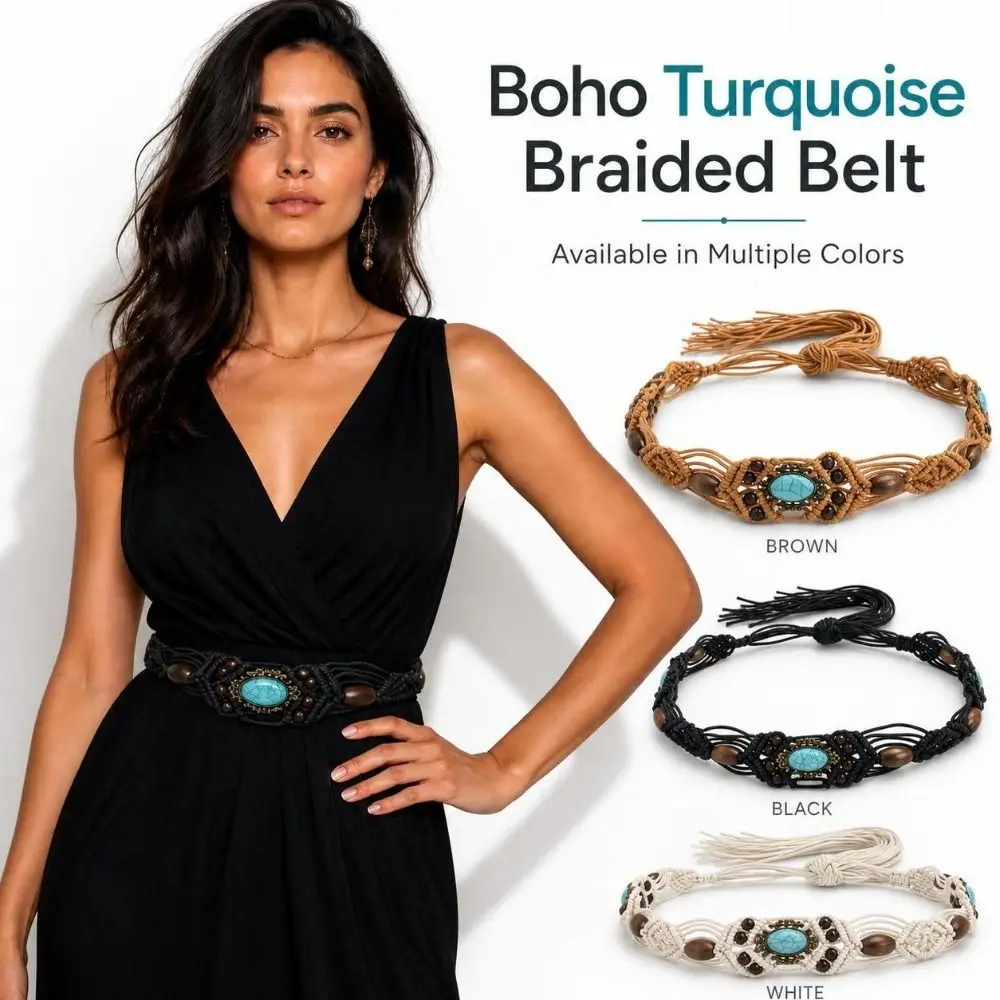 Fashionable Ethnic Style Ethnic Weave Waist Belt Fringed Trim Dress Styling Braided Waist Belt Tassel Waist Chain Women