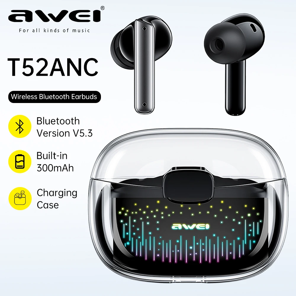 

Awei Wireless Bluetooth 5.3 Earphones In-Ear TWS Bass Headphones With Mic Transparent Earbuds HiFi Stereo Headset 300mAh