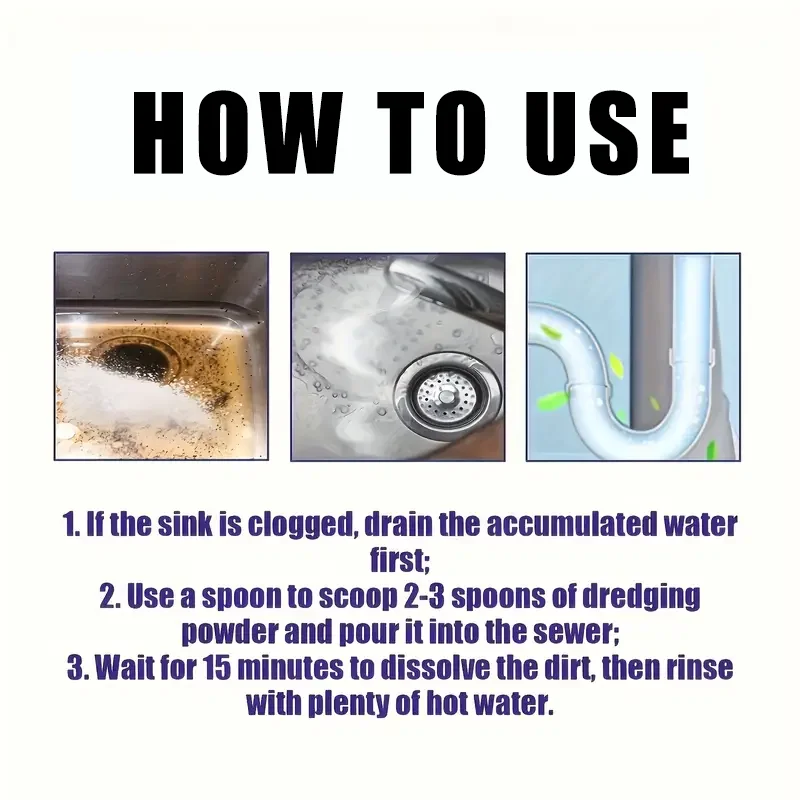 100G Powerful Drain Unclogging Powder, Fast Acting Pipe Dredger For Toilet Sink Bathtub, Effective Clog Remover view 4