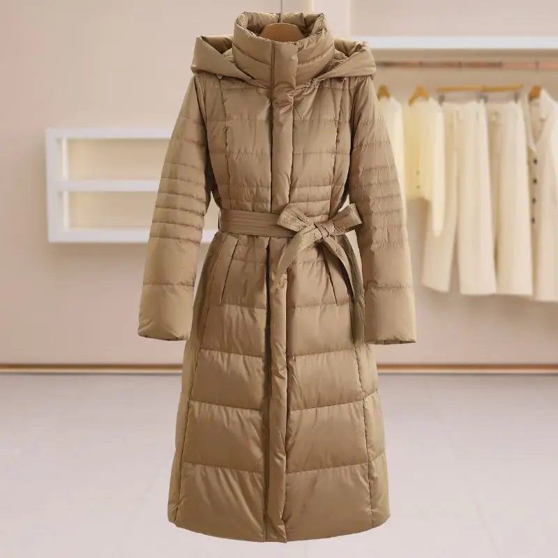 Winter European and American Fashion Women's Down Jacket Commuter Hoodie Strap Slim Fit Jacket