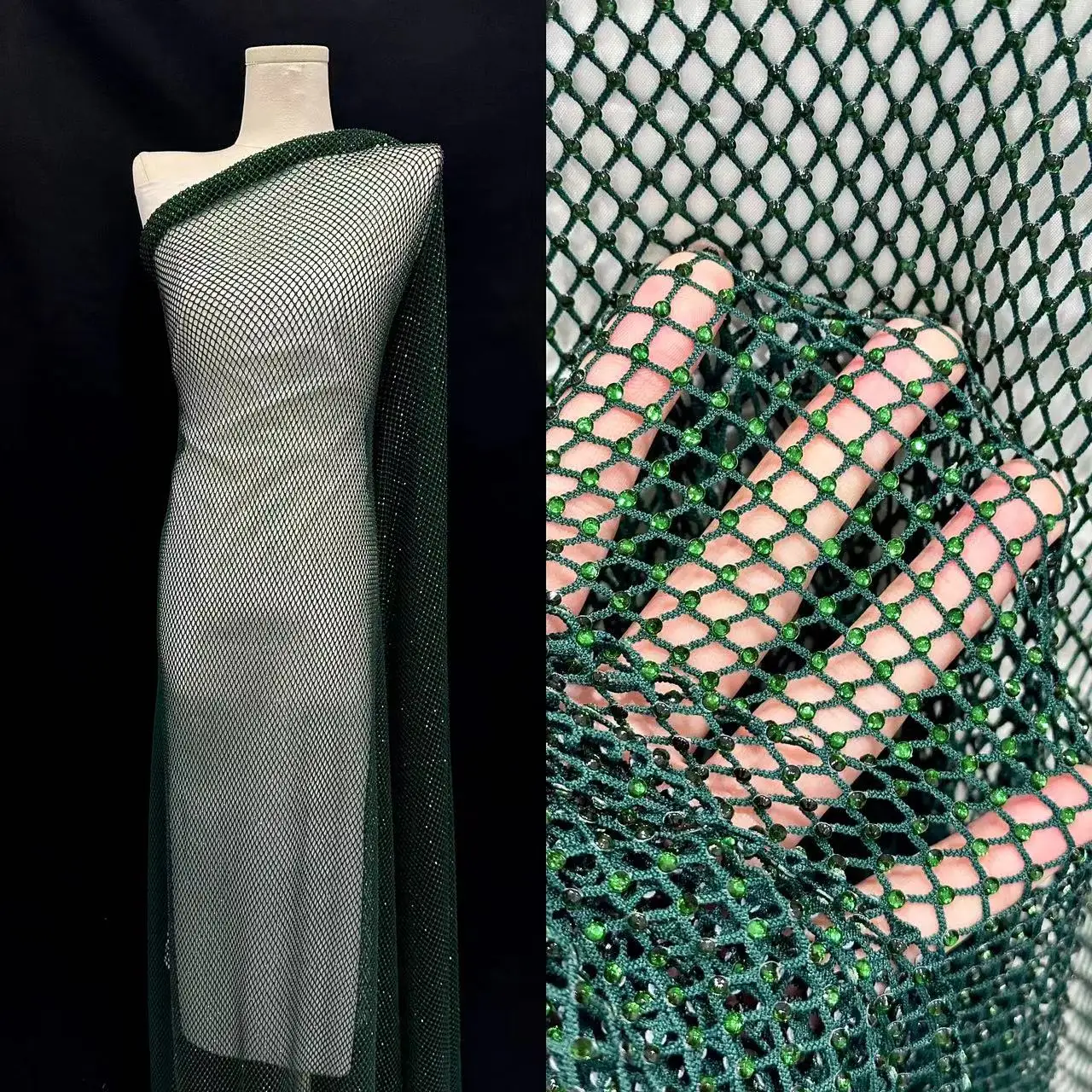 1 야드 나이지리아 비즈 레이스 패브릭 아프리카 수 놓은 두바이 새로운 2025 Tulle 레이스 직물 라인 석 KB0630 파티 드레스