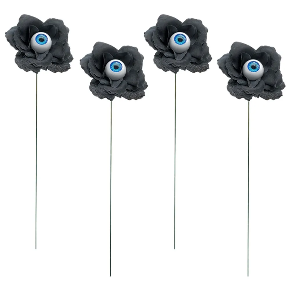 4Pcs Eye Bead Rose Yard Decor Halloween Sign Board PVC Silk Cloth Outdoor Party Decoration for Horror Themed Garden Lawn Signs