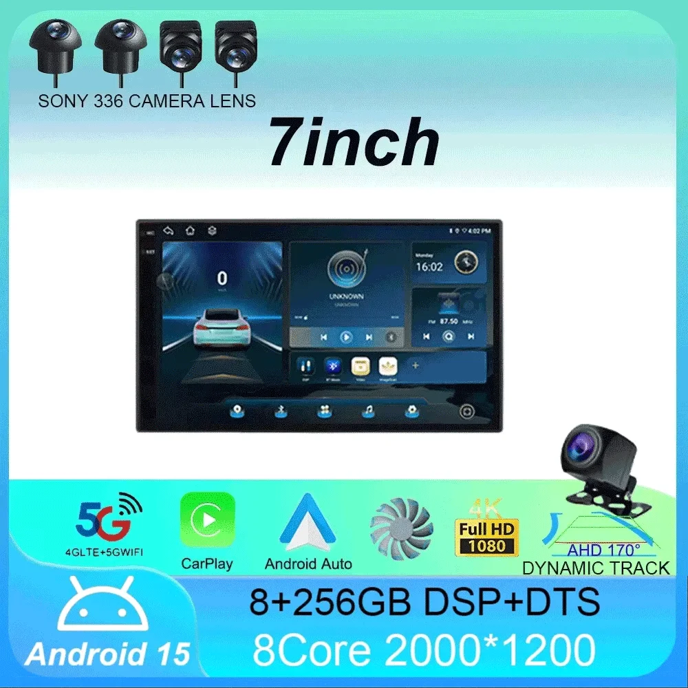 

7 Inch Car Radio Android 15 2K QLED Screen Universal Car DVD GPS Radio Stereo Multimedia Player Auto CarPlay Autoradio Audio