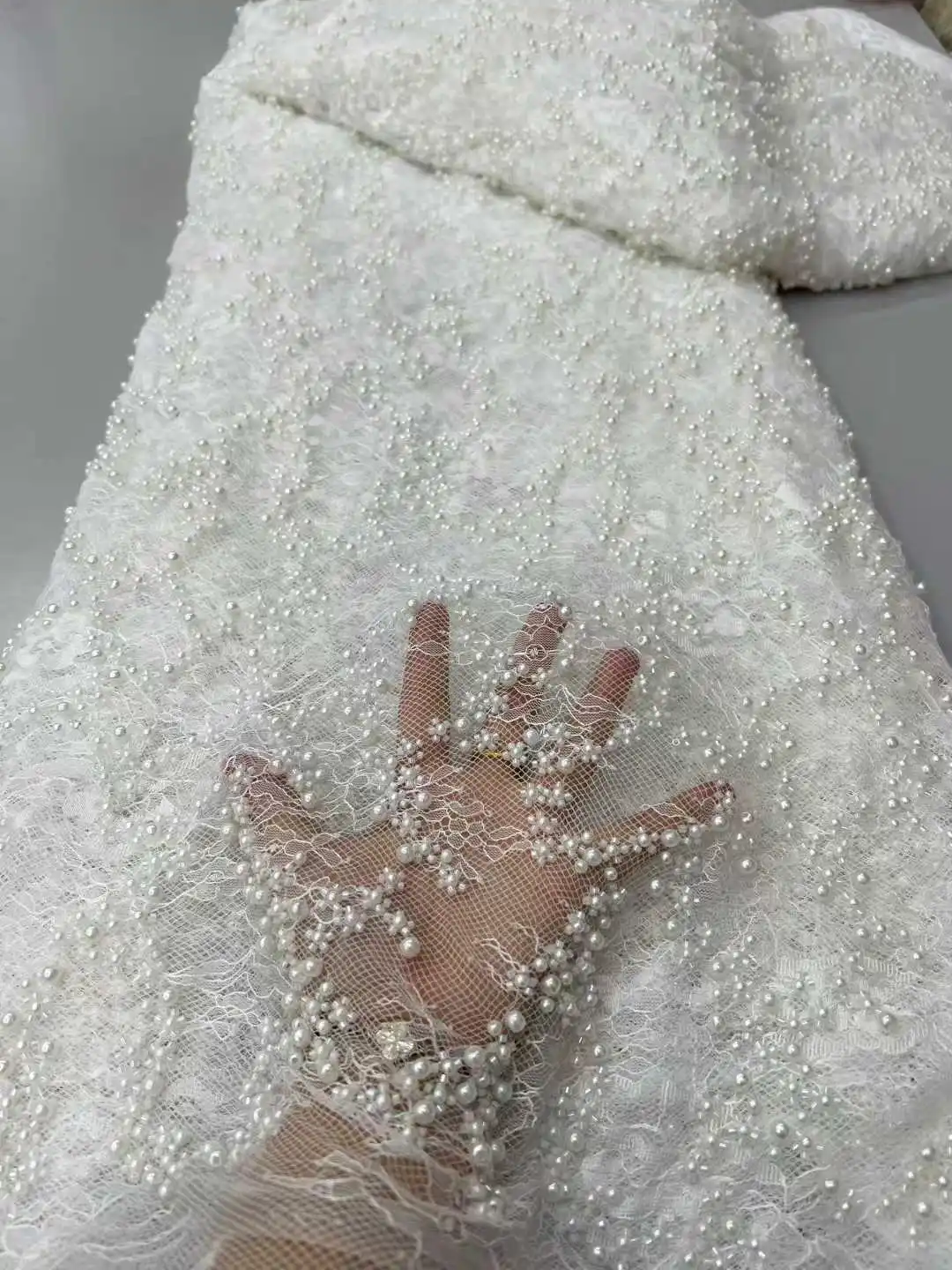 Wholesale Beaded Lace Fabric, French Mesh With Sequence, African Lace Fabric 2025 High Quality, Bridal Lace Fabric, Beaded Net