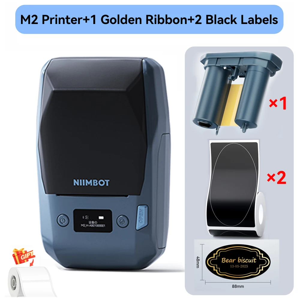 Niimbot M2 thermische overdracht labelprinter gouden/wit lint en zwarte zelfklevende wijnfles DIY-labels voor thuisbedrijven