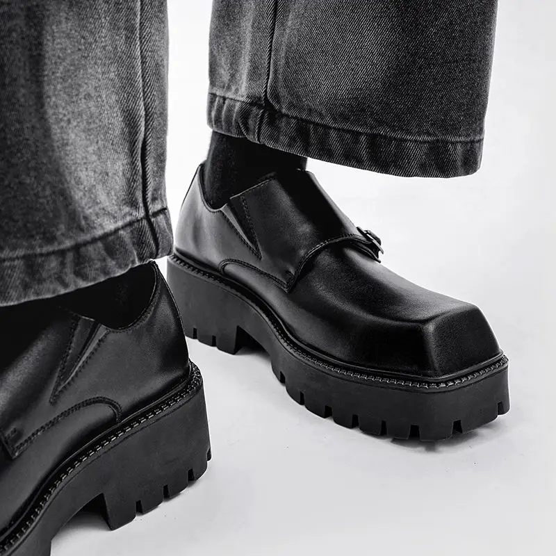 

2025 новые мужские туфли дерби в британском стиле с квадратным носком и толстой подошвой, повседневные деловые туфли дерби с пряжкой