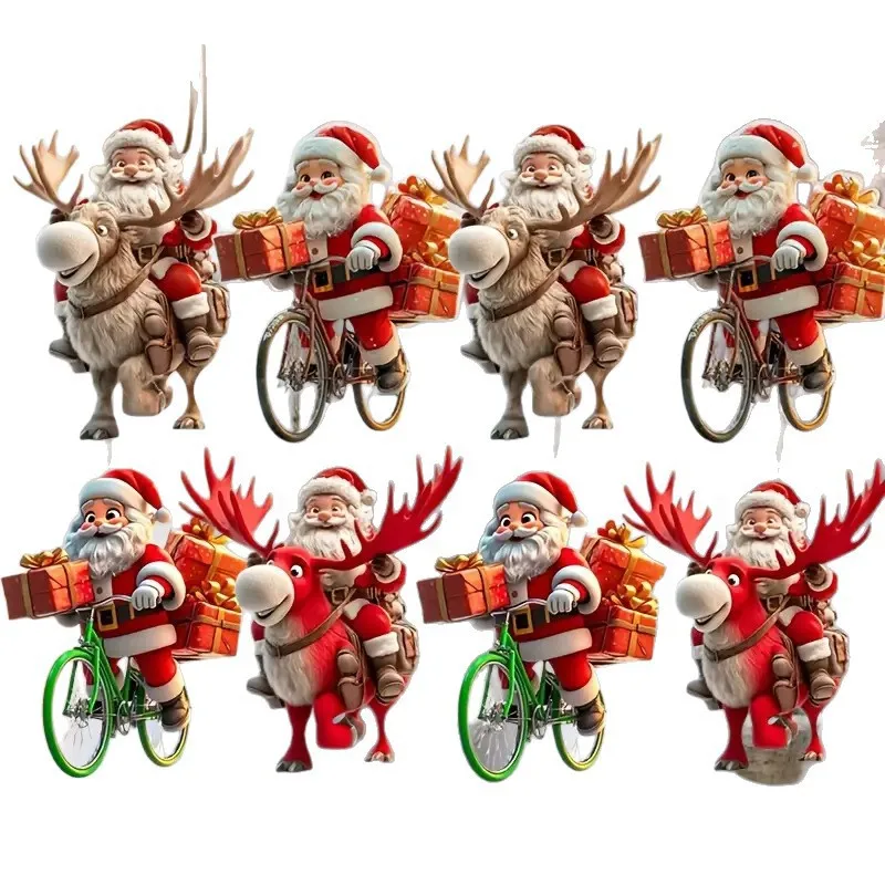 AliExpress 8/16Pcs Christmas Wooden Bicycle Santa Claus 2D Flat Wooden Pendant Christmas Tree Decoration Perfect Holiday Gift Decor