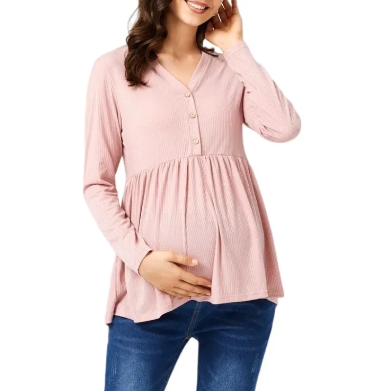 

Летняя простая однотонная футболка для беременных с длинными рукавами и v-образным вырезом, мягкая и удобная свободная уличная футболка