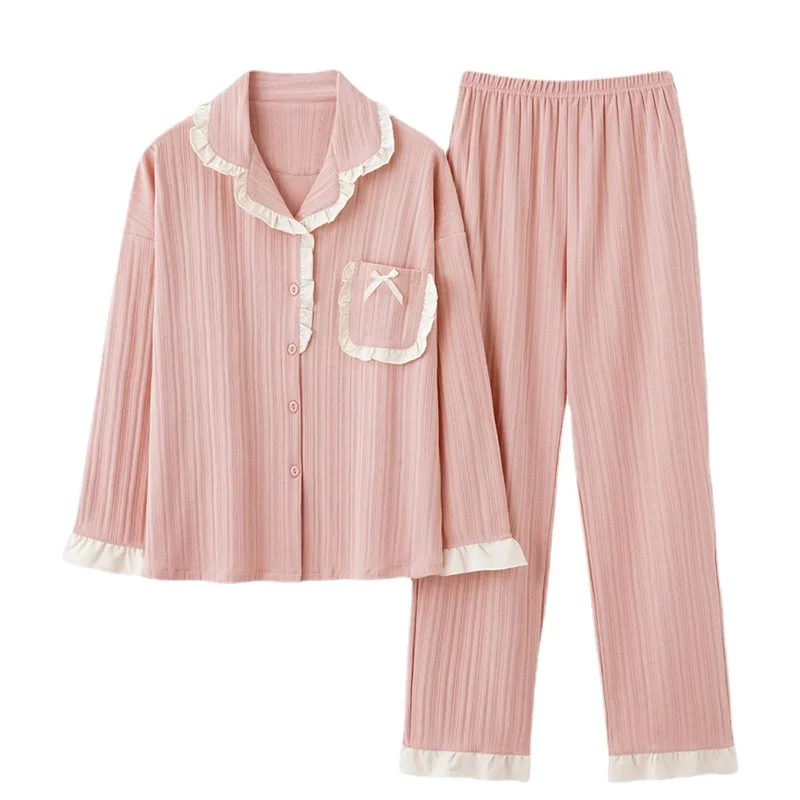 

Kimono Pijamas Pajamas Soft Sleepwear Plain Autmun Winter Elegance Nightwear For New Cardigan Girls Pink Turn-down Cotton Collar