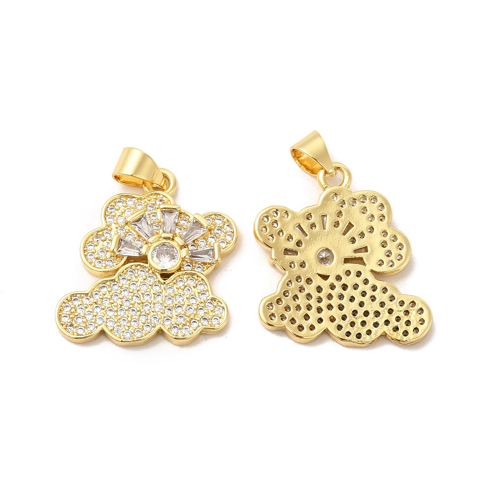 Rack Plating Brass Cubic Zirconia Pendants, Long-Lasting Plated, Lead Free & Cadmium Free, Real 18K Gold Plated