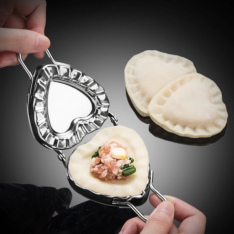 Heart shape Dumpling Maker Stainless Steel Dough Press Pie Ravioli Roller Knife Stuffing Spoon Dumpling Wrapper Making Mold Tool