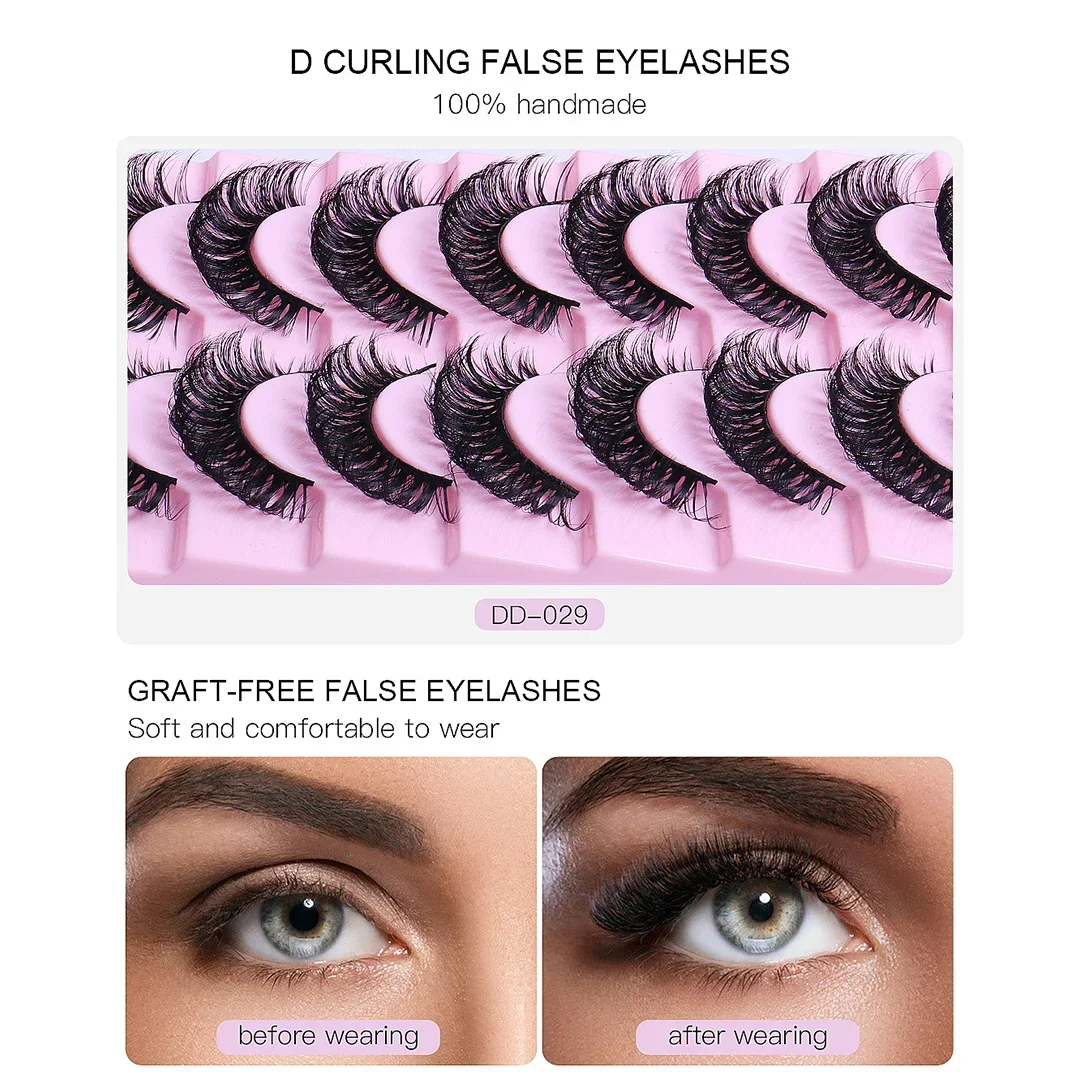 10 Paar Wimpern dd Curl 8-23mm russische Wimpern 3d Nerz Wimpern wieder verwendbare flauschige russische Streifen Wimpern Wimpern verlängerung