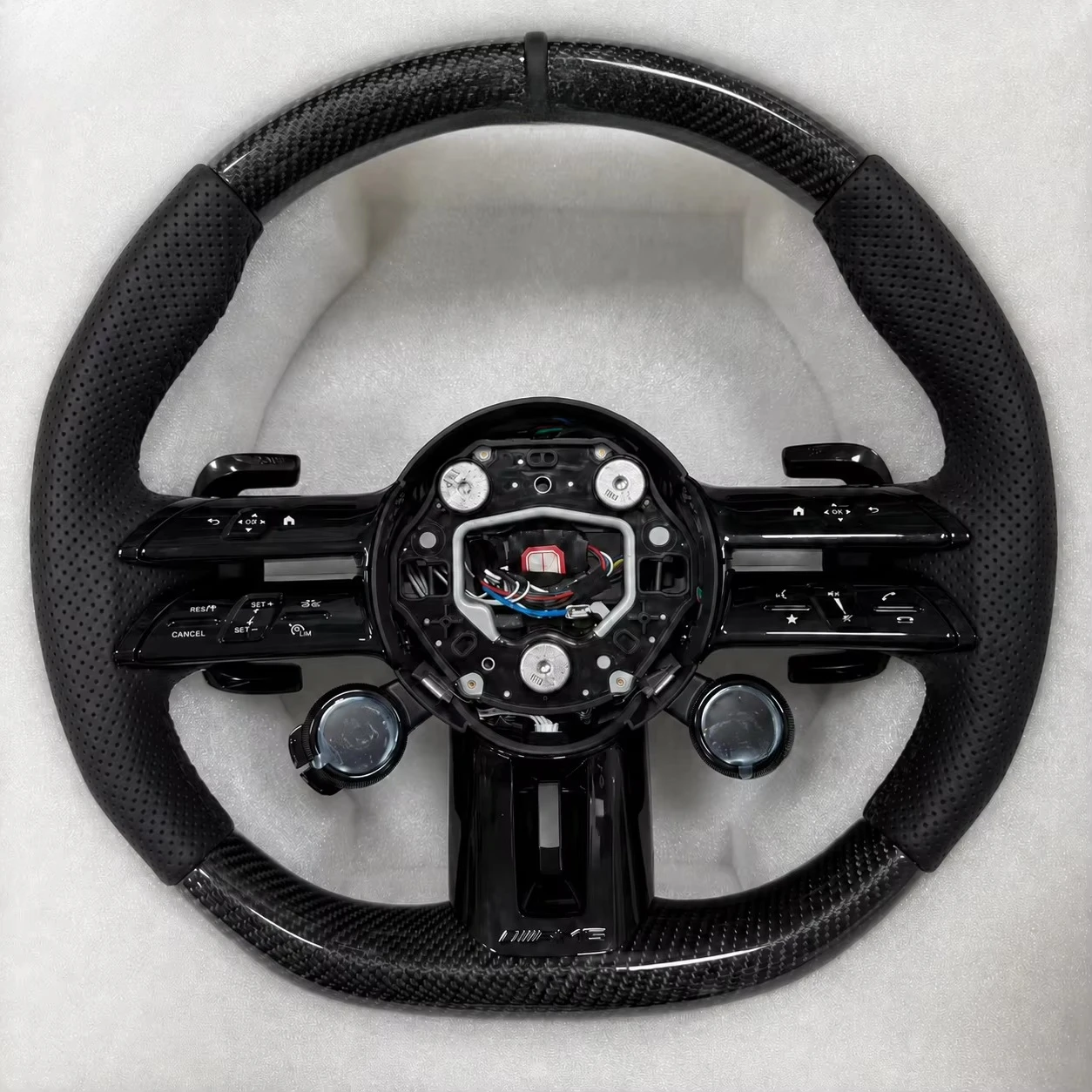 Custom Luxury Carbon Fiber Leather Sport Steering Wheel with Paddle Shifters Multifunction Buttons Rotary Controls