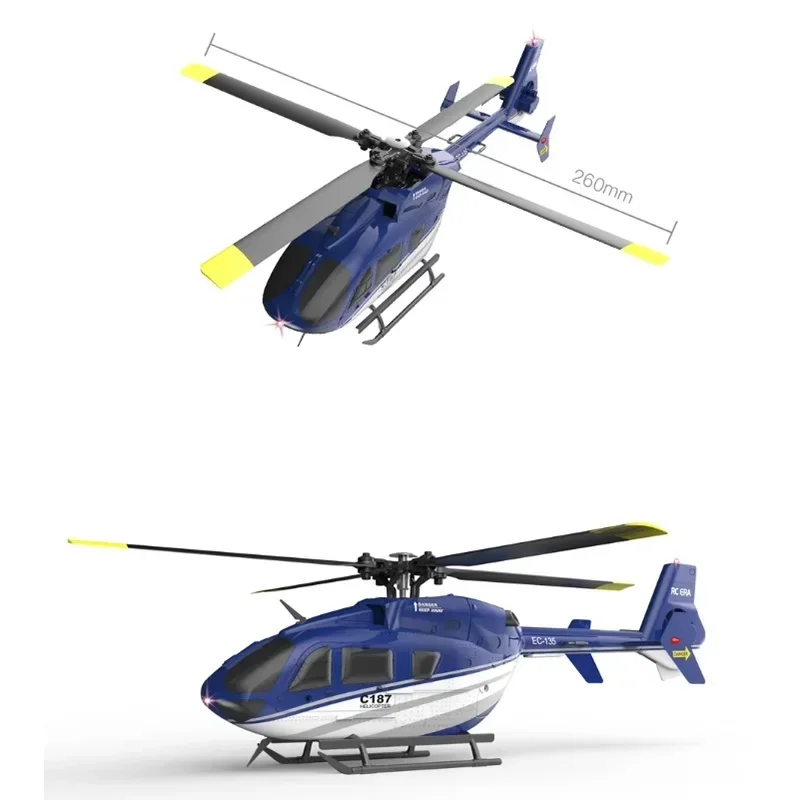 Modelo de aeronave de controle remoto, helicóptero realista, simulação de quatro canais, Mini, Ec135, C187, 1:48