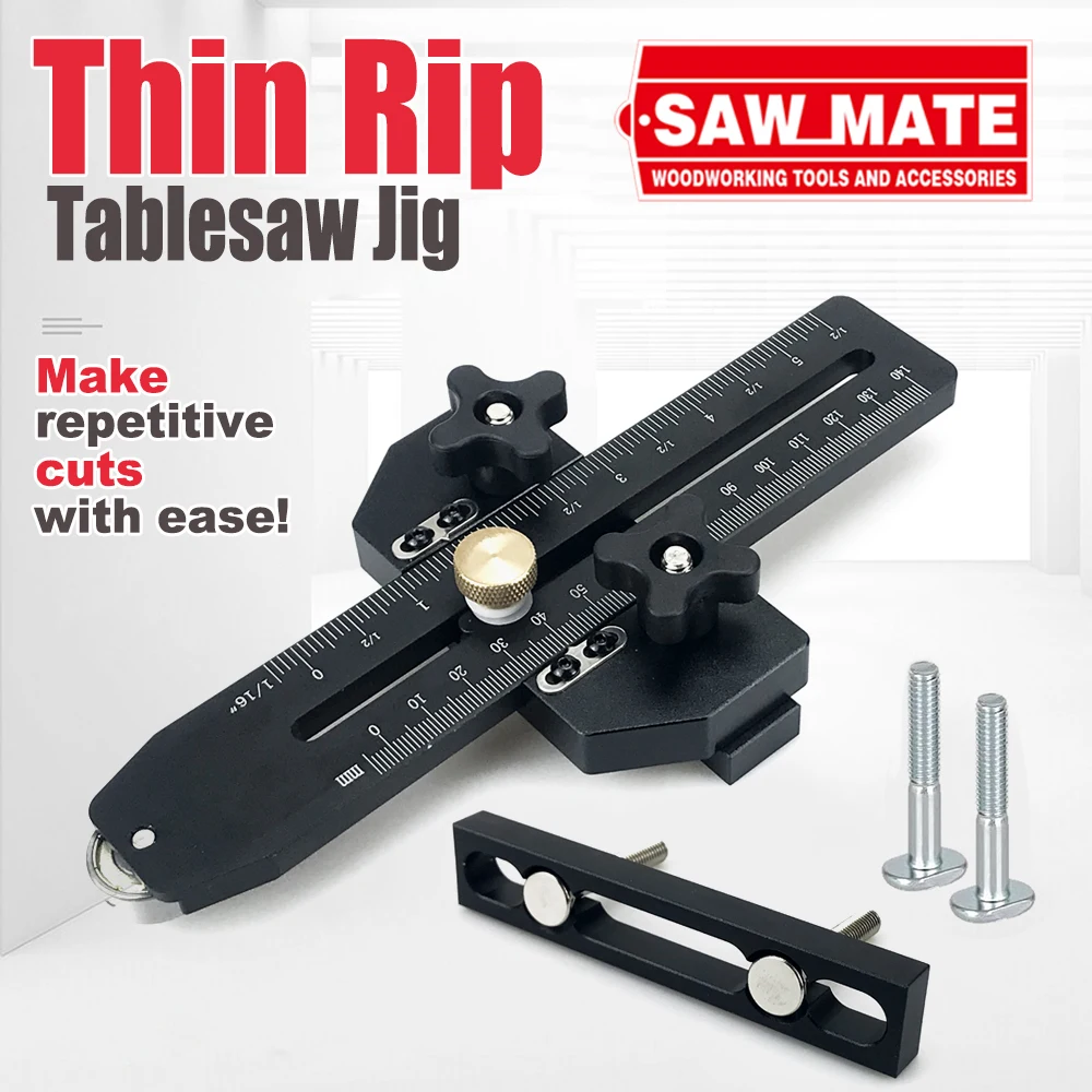 Safety Table Saw Jig Thin Rip Jig for Making Repetitive Narrow Thin Strip Fits for 3/8" x 3/4" T Slot Woodworking Tools