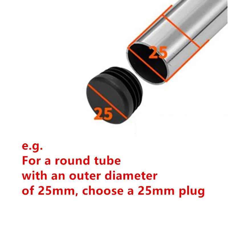 Black Thickened Round Plastic Blanking Plug OD 16/19/22/25mm Steel Pipe Plug Inserts Plug Bung Stopper for Chair Stool Leg Pipe