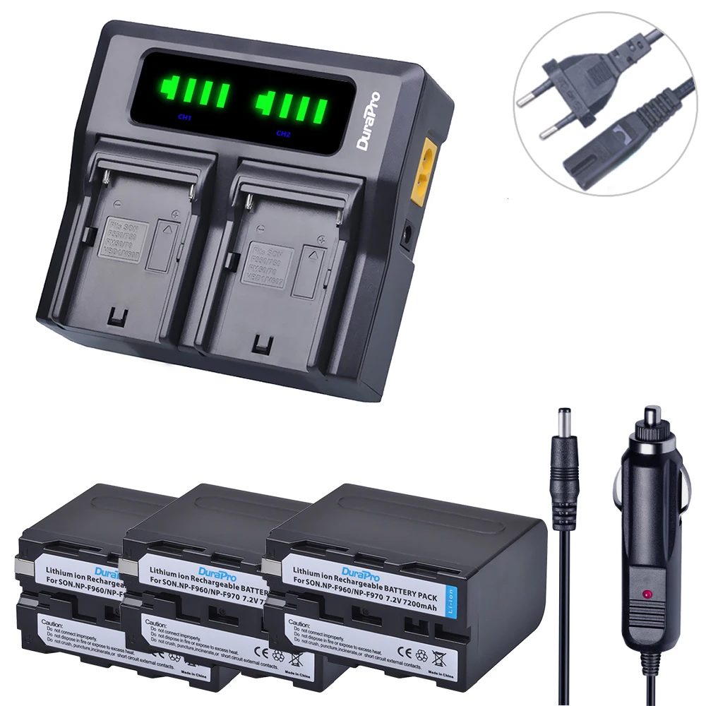 

DuraPro 3pc NP-F960 NP-F970 NP F960 F970 7200mAh Battery + LED Dual Quick Charger for SONY HVR-HD1000 HVR-HD1000E HVR-V1J