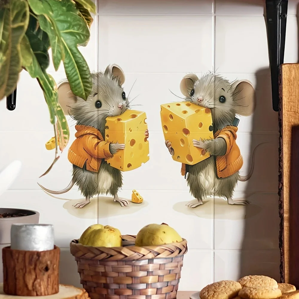 

MT1210# Adorable Cartoon Mice with Cheese Wall Decals Vinyl Home Decor Stickers Vinyl Car Decals, Outdoor Indoor Use