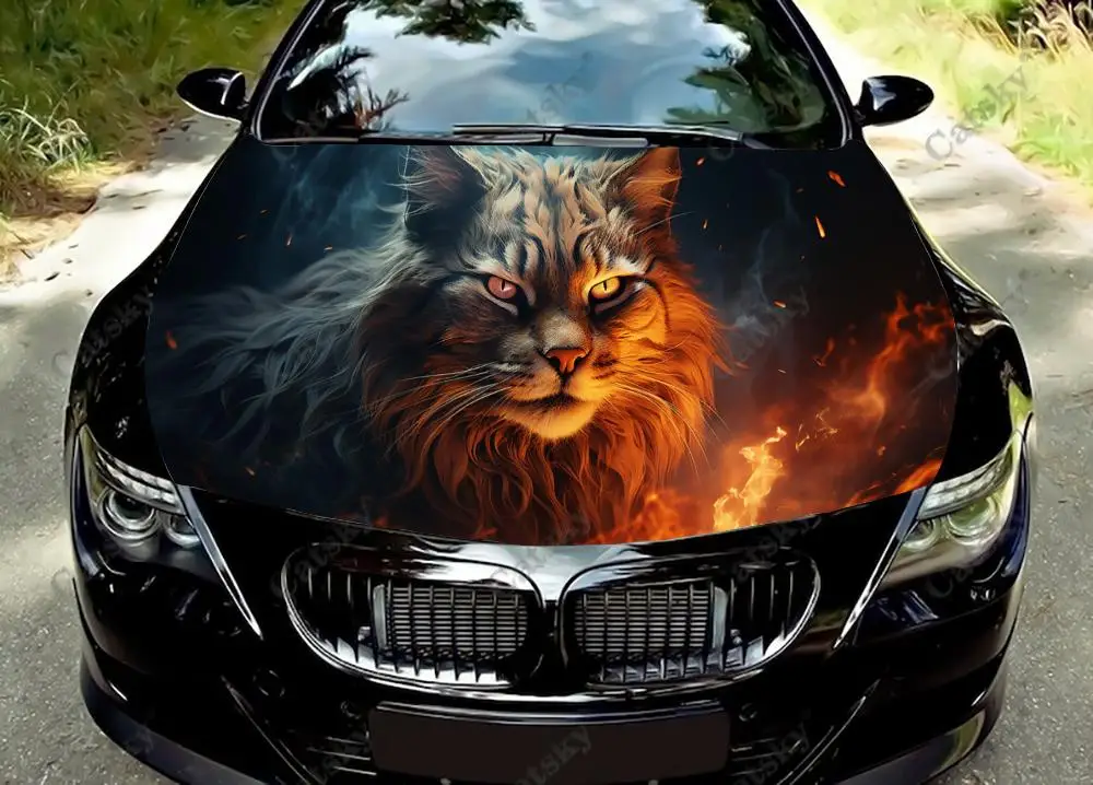 Kitten Cat With Fire Animal Car Hood Decal Truck Decals Vinyl Sticker Graphic Wrap Stickers Trucks Cars Bonnet Vinyls