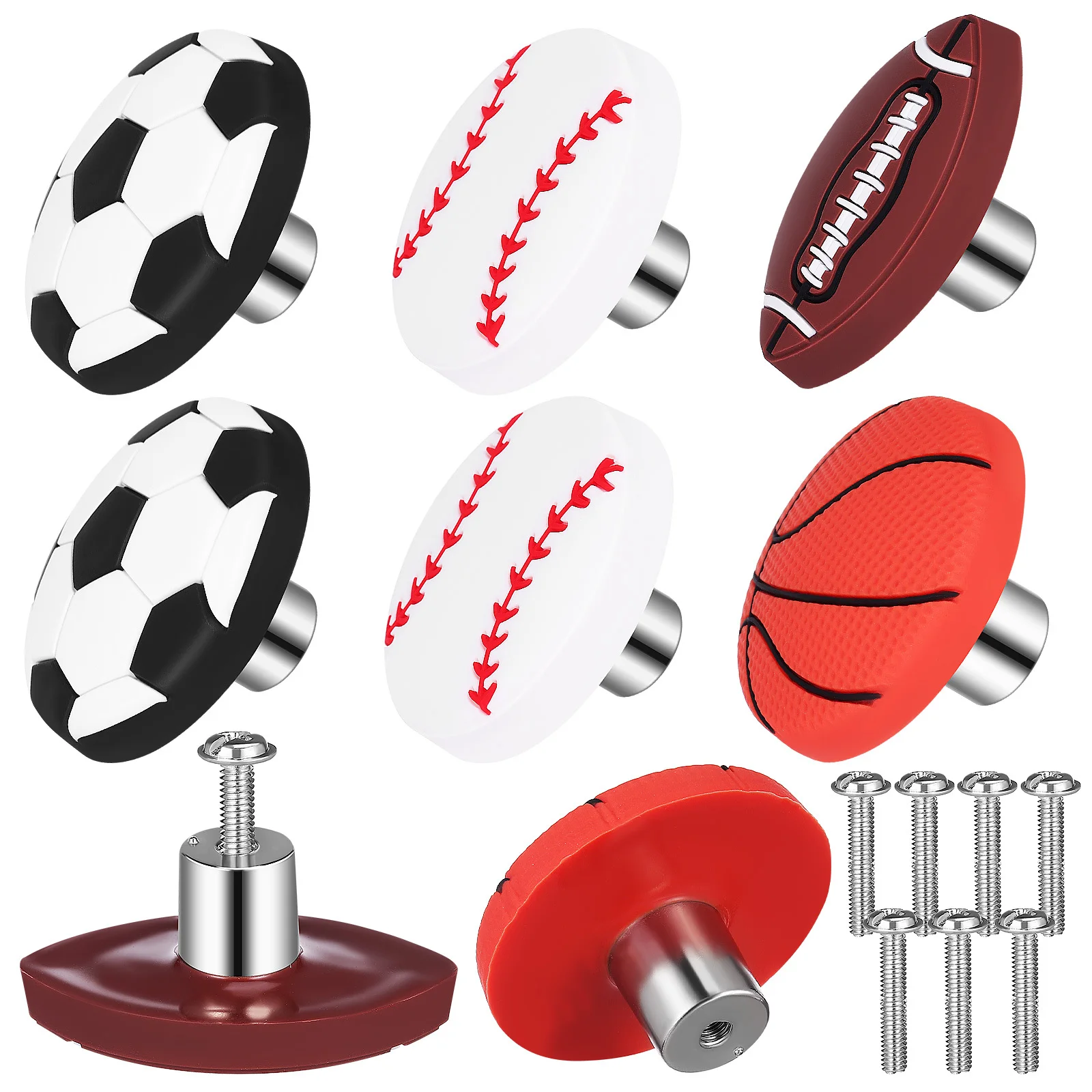 8-teilige Sportball-Kommode-Knöpfe, Schubladengriffe für Schrank, Kleiderschrank, Türgriffe, Fußball, Basketball, Fußball, Dekor-Hardware