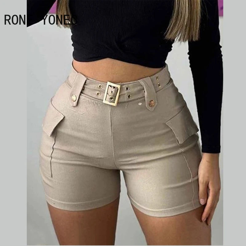 

Women Casual High Waist with Belts Pocket Skinny Straight Club Sexy Shorts