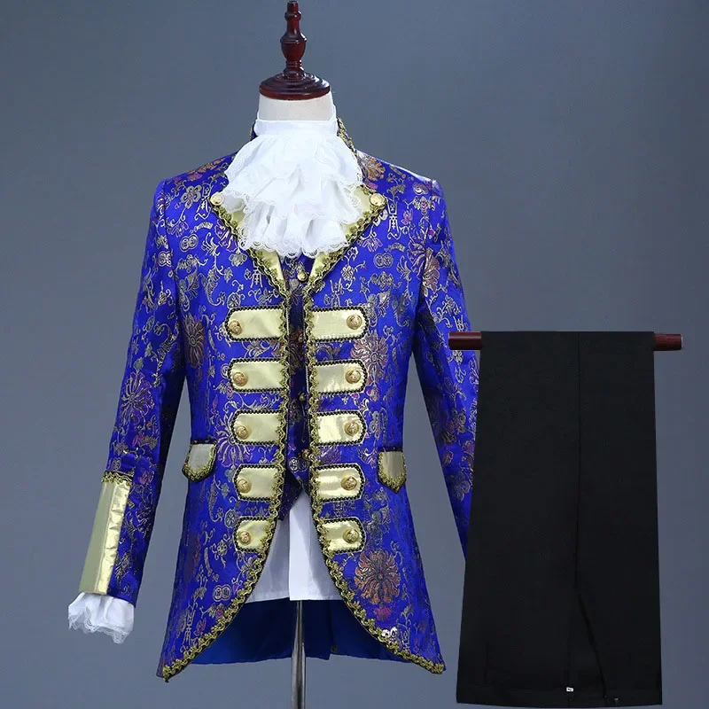 Drop Shipping King Prince Renaissance Medieval Men Cosplay Party Costume Coat+Pants+Tie Full Set plus size