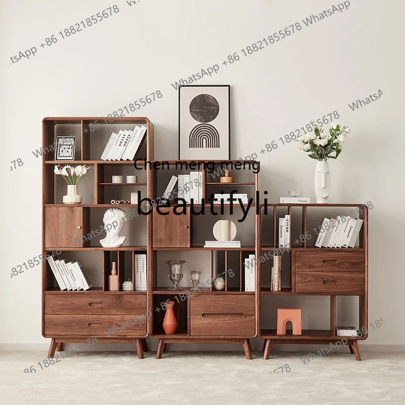 

178North American black walnut free combination cabinet living room storage cabinet simple all solid wood bookcase