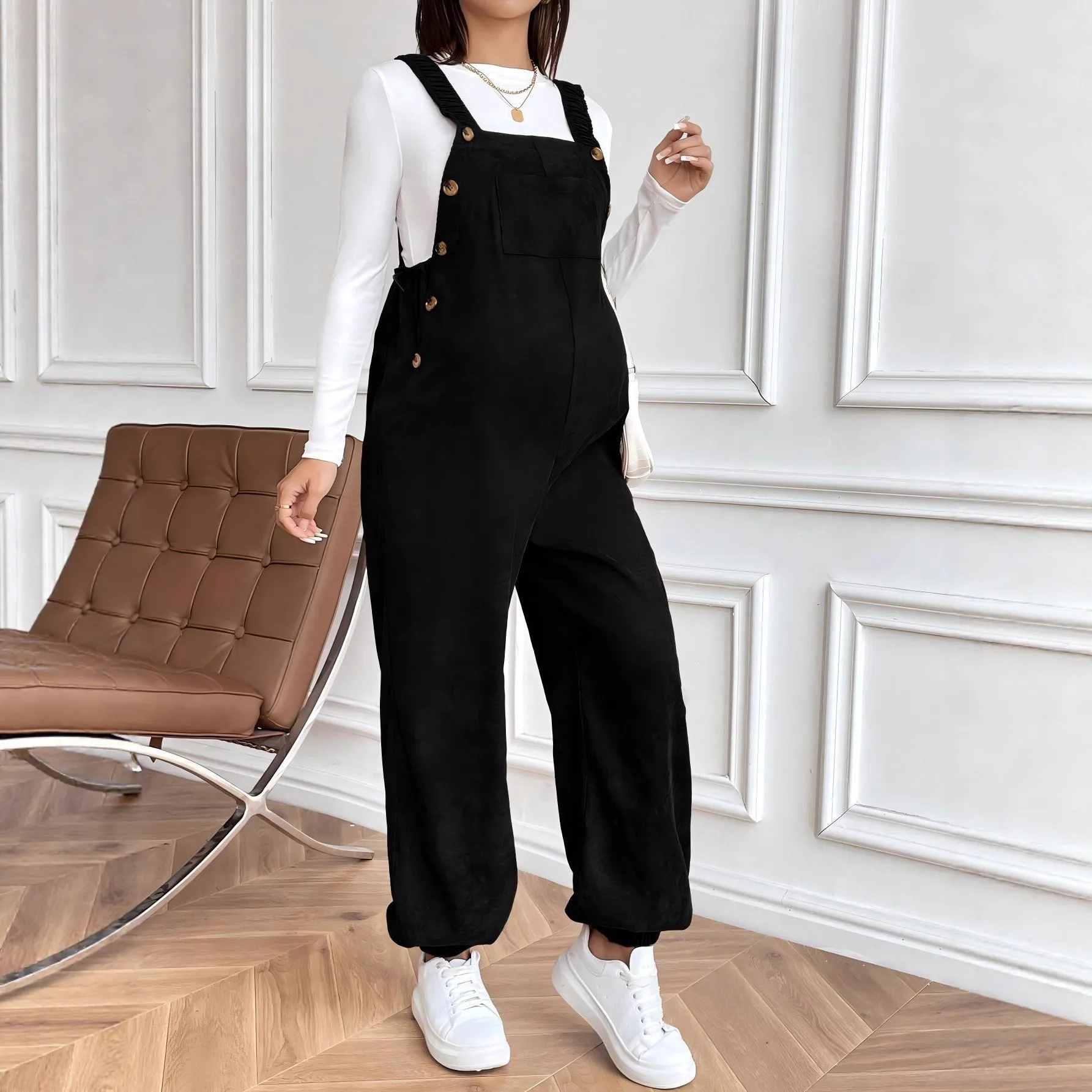 Maternity Pregnant Women Corduroy Overalls Solid Adjustable Waist Loose Jumpsuit Rompers Spring Autumn Casual Pregnancy Clothing