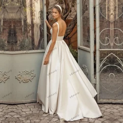 Charming Wedding Dresses A-Line Satin Bridal Gowns Spaghetti Straps Sexy Backless Robes Elegant Vestidos De Novia Customized