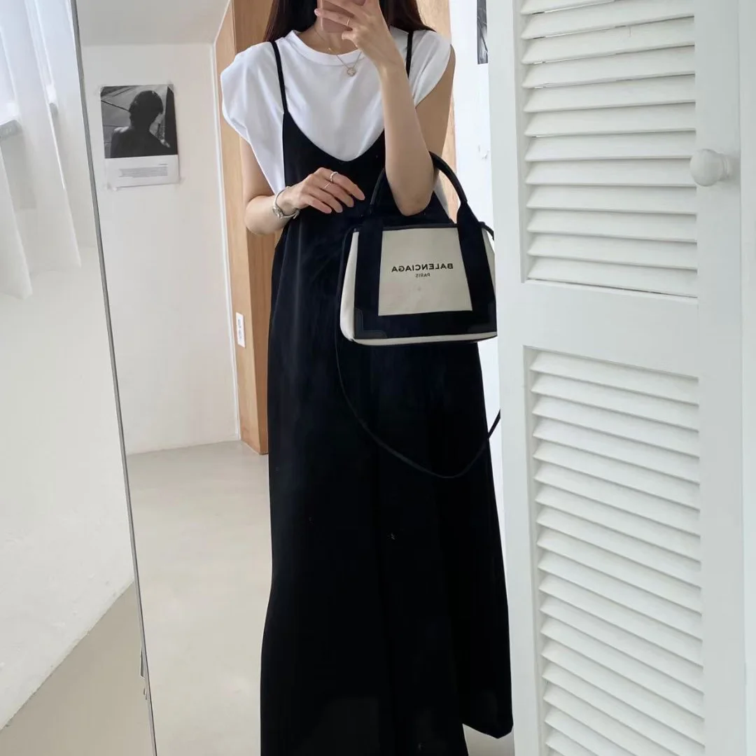 Versatile Loose Fit Slimming Shoulder Strap Pants Casual Pants Jumpsuit 2 Colors Drapey Comfortable Mid-aged Women's Pants