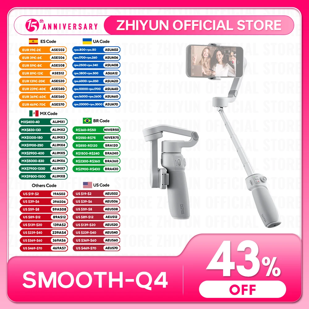 ZHIYUN Official Smooth Q4 Smartphone Gimbal 3-Axis Handheld Stabilizer Phone Gimbals for iPhone 15 pro max/HUAWEI/Samsung/Xiaomi