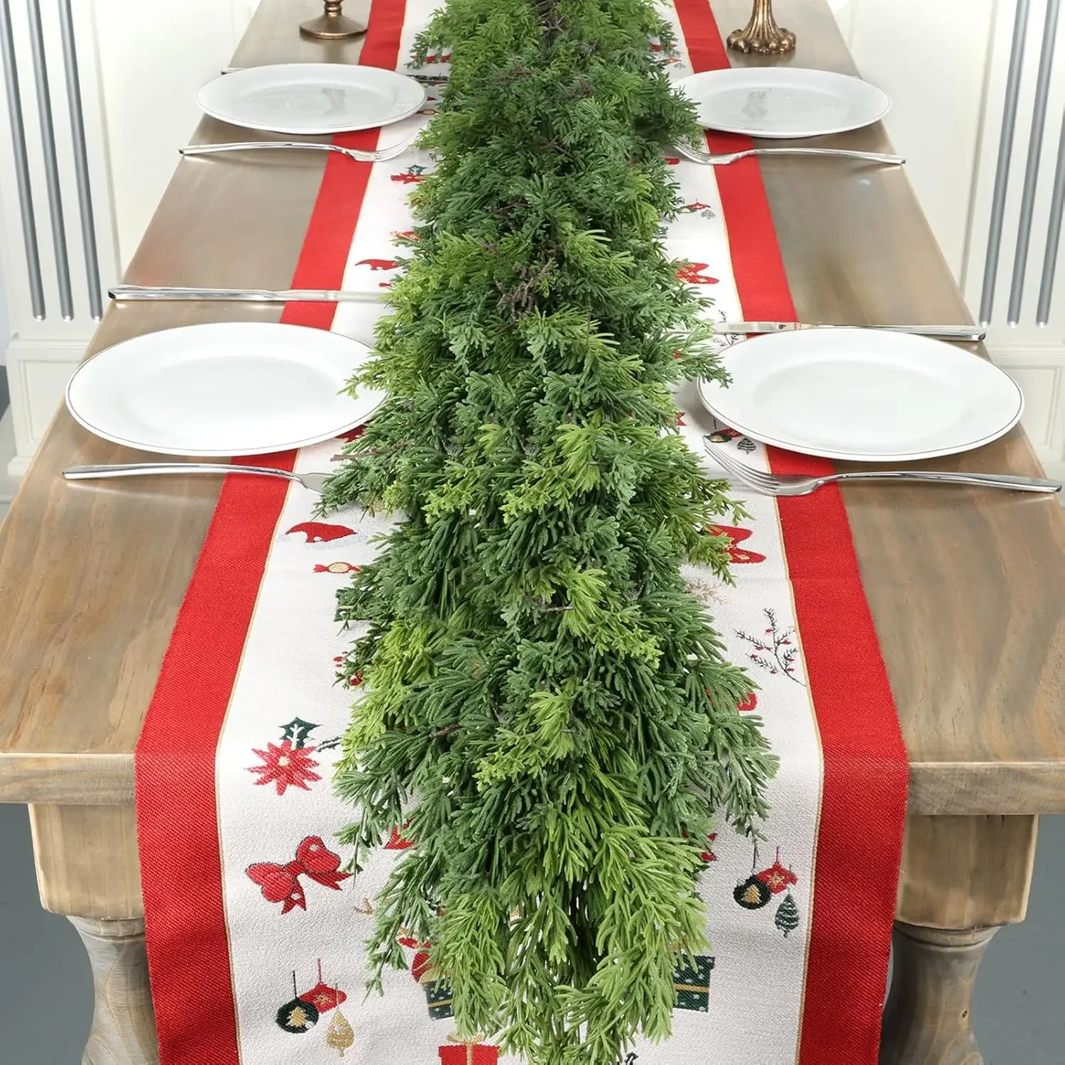 

9 Ft Real Touch Christmas Garland Indoor with Pine Cone,Thick and Lush，Soft Bendable Mantle Garland Christmas, Lifelike Cedar