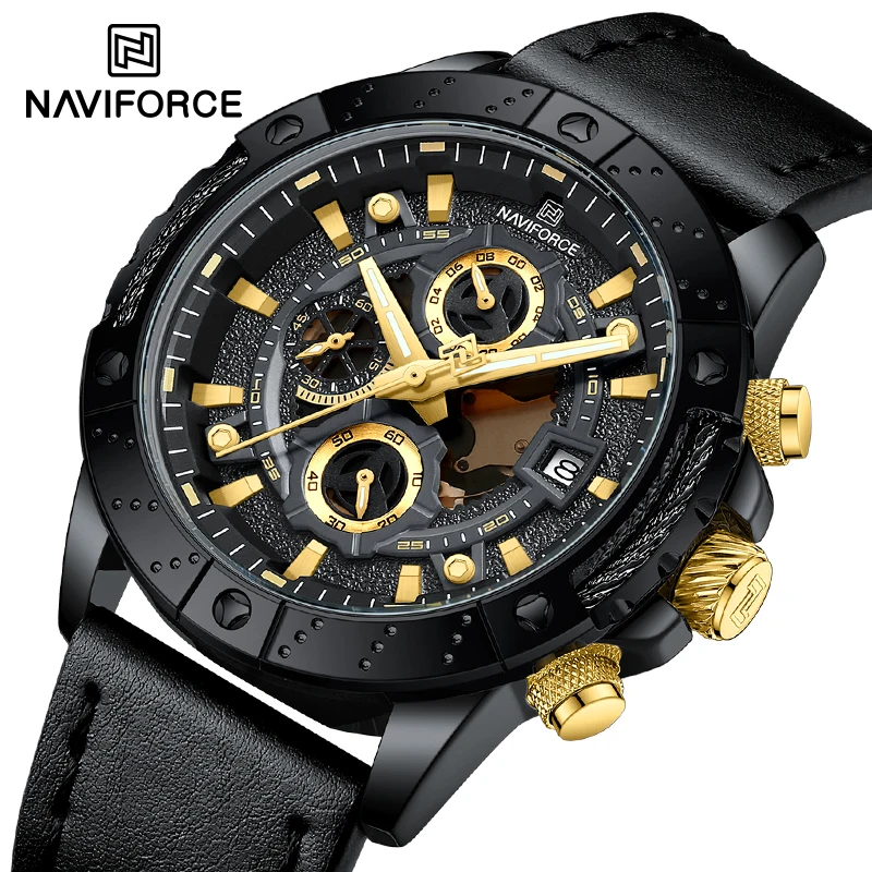 

Top NAVIFORCE Brand Multifunction Male Clock Men Luxury Genuine Leather Strap Waterproof Wrist Watch Quartz Chronograph for Man