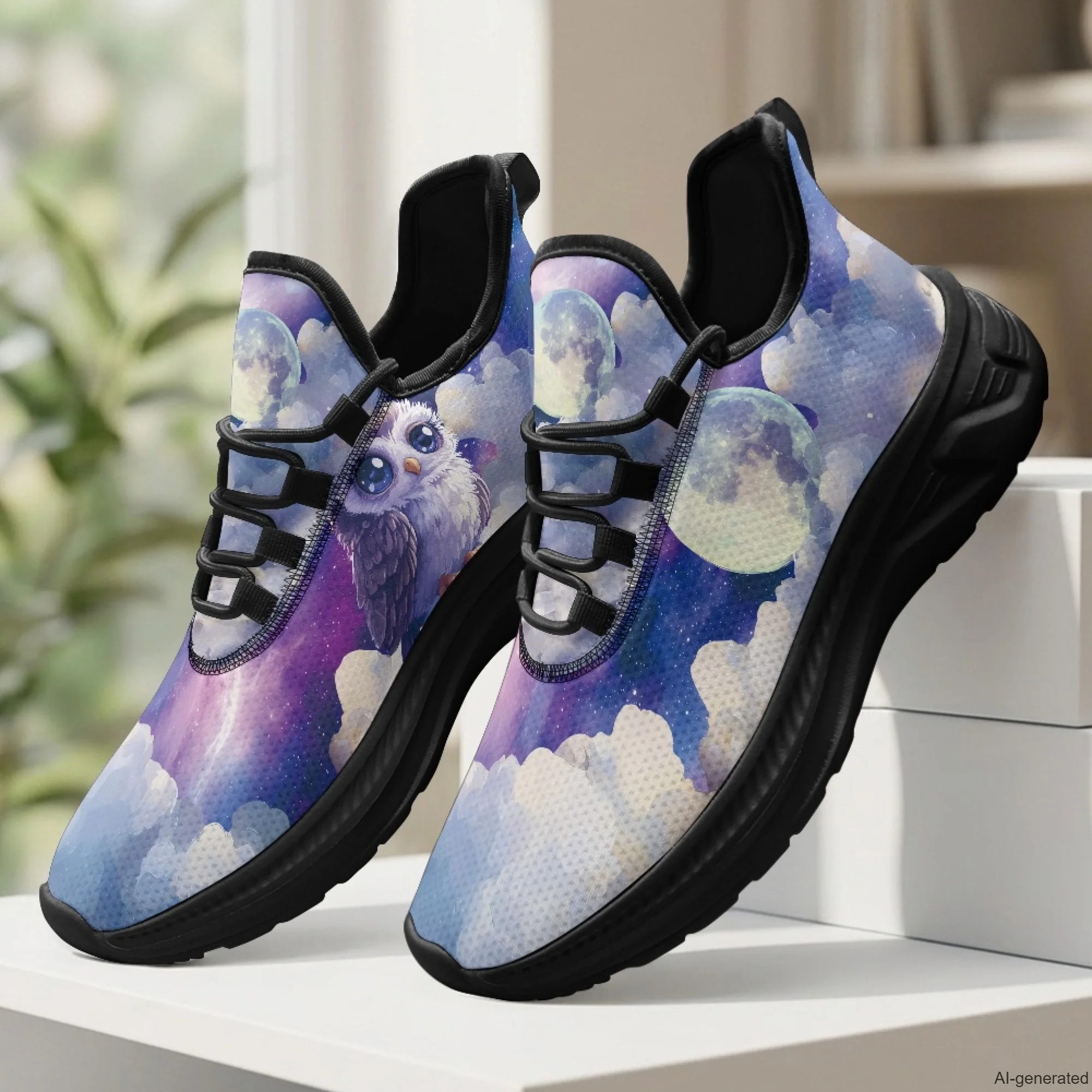 XIXIRIMIDO Womens Walking Shoes Owl Moon Print Football Sneakers Mens Gym Sports Casual Fashion Shoes Trainers Shoes 35-48