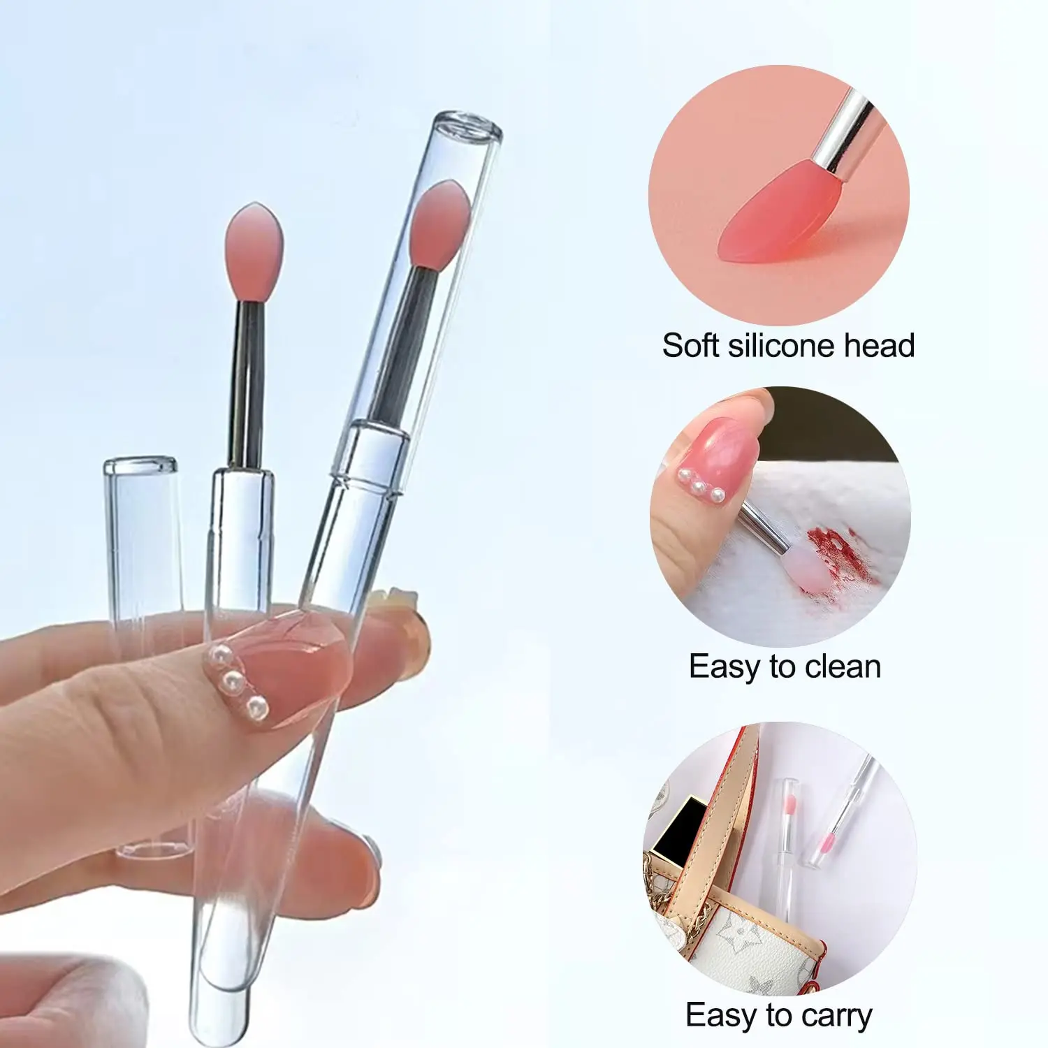 4Pcs Flat Silicone Nail Art Brush Reusable Soft Silicone  Easy-Daub Pigment Brush With Cover Applicator Lipstick Makeup Brush