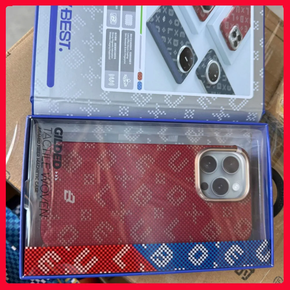 

Blueo Kevlar Series For iPhone 15/16 Pro Max Anti-fall Monogram Gilded Tactile Woven Aramid Fiber Case phone cases Original