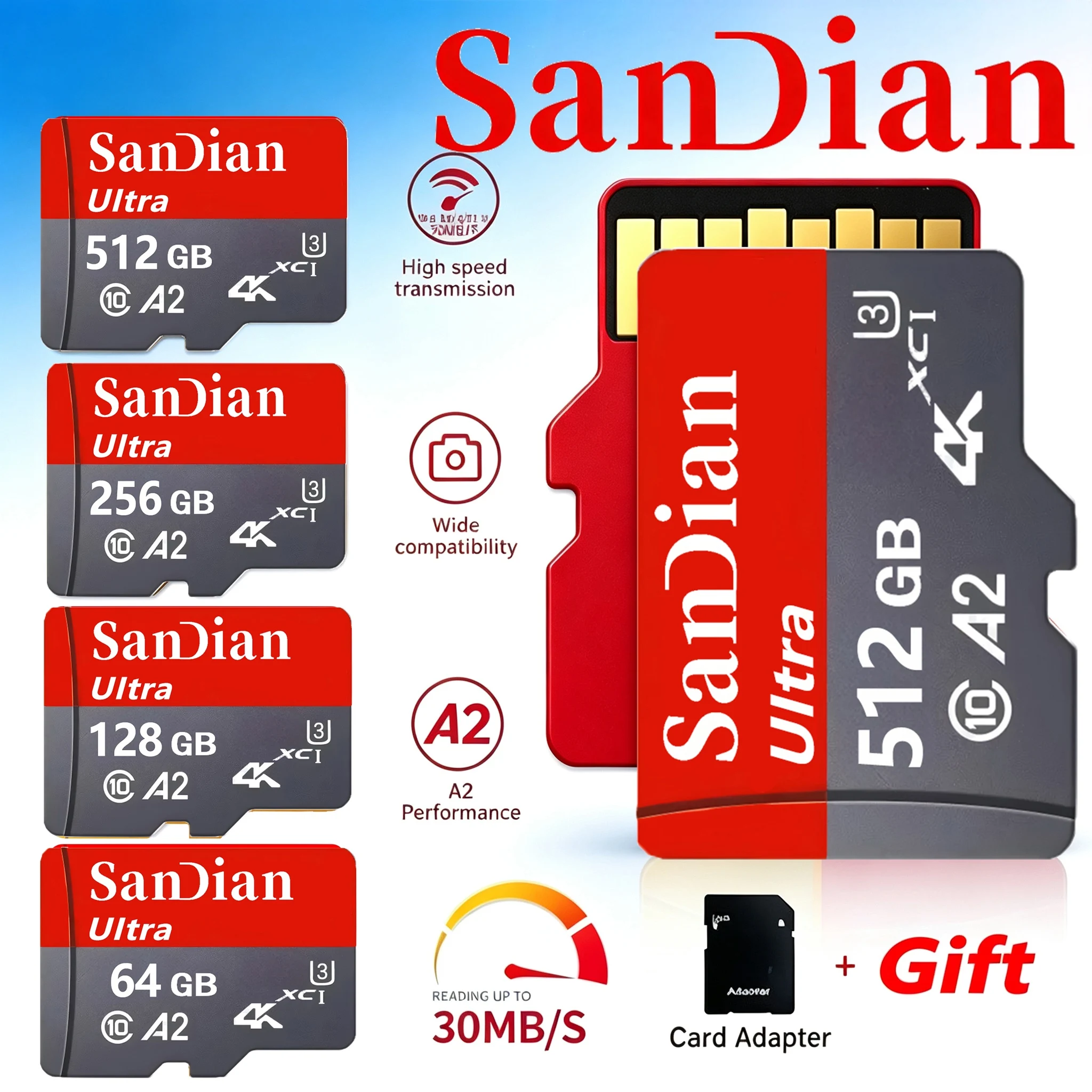 High-Speed SD Cards 512GB 64GB 128GB 32GB 256GB Micro TF SD Card Memory Card TF Cards U1 for CCTV/PC/MP3 Player/Baby Monitor