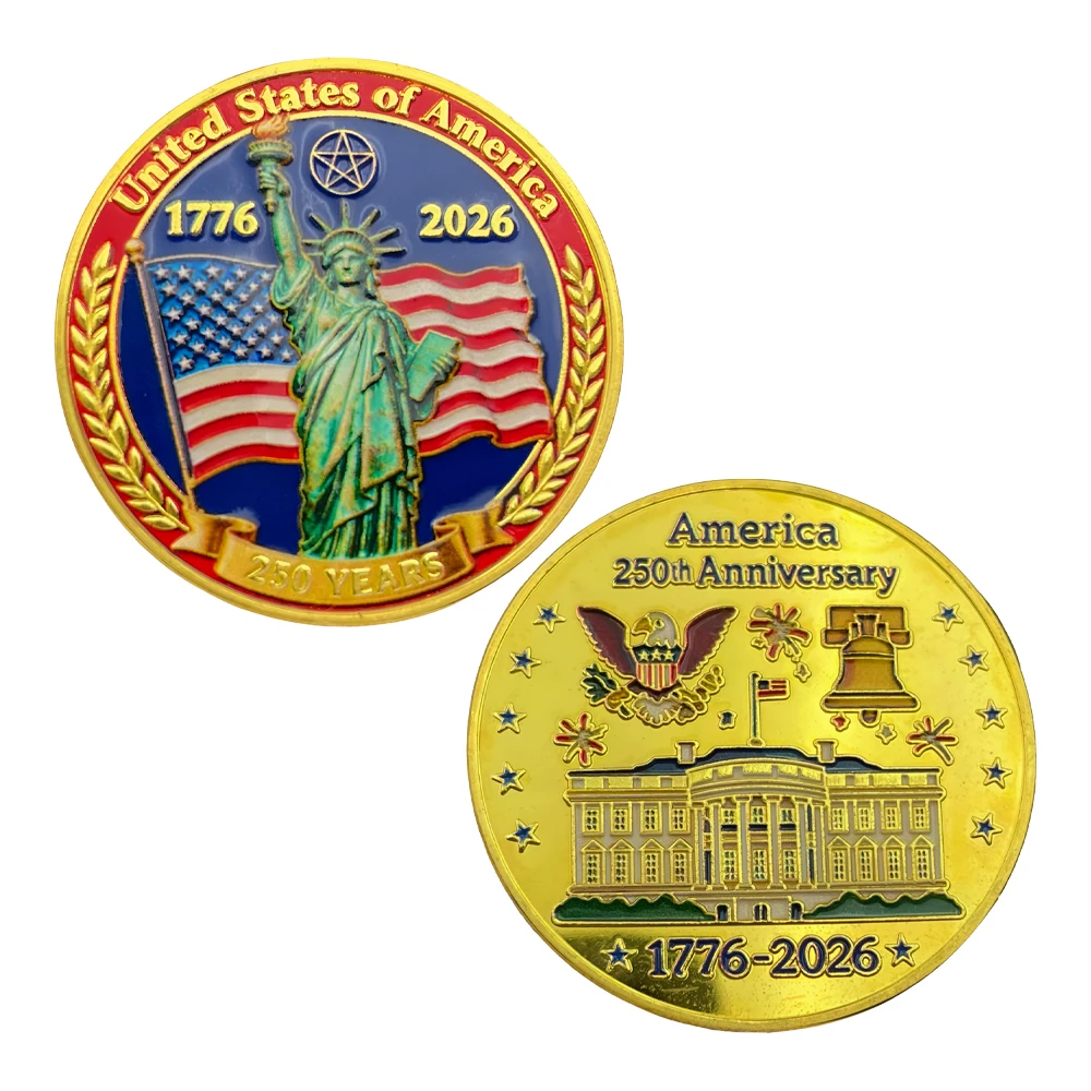 

United States 250th Celebration Coin 1776-2026 Statue of Liberty Challenge Coin America Liberty Enamel Coin Souvenir