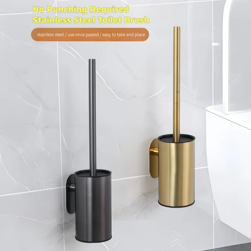 

Toilet Brush Holder Wall Mounted Stainless Steel Cleaning Tools No Punching Durable Vertical Toilet Brush Accessories WC Cleaner